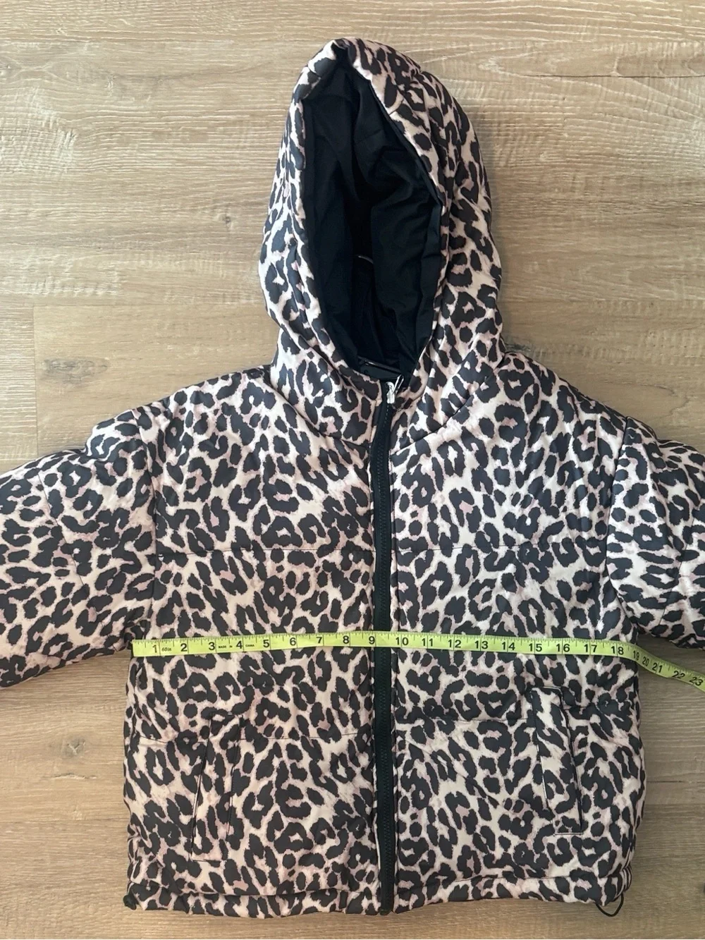Kids Leopard Print Hooded Puffer Jacket - leopard/Black NWOT
